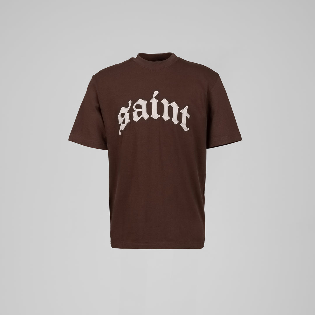 Saint Heavyweight Script Cream Embroidery Brown Tee