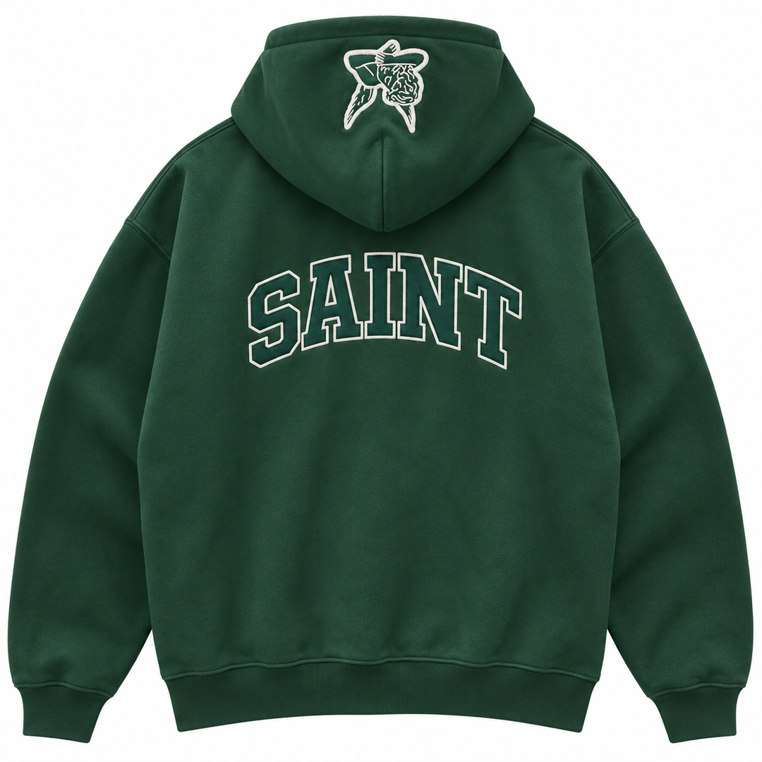 Saint Varsity Heavyweight Brushed Zip-Up Evergreen