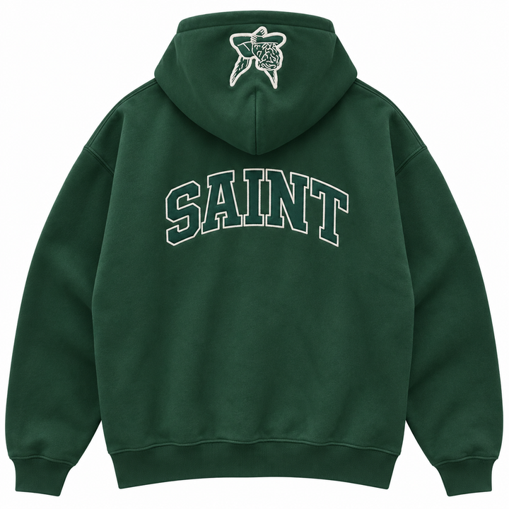 Saint Varsity Heavyweight Brushed Zip-Up Evergreen