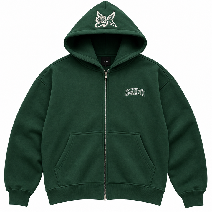Saint Varsity Heavyweight Brushed Zip-Up Evergreen
