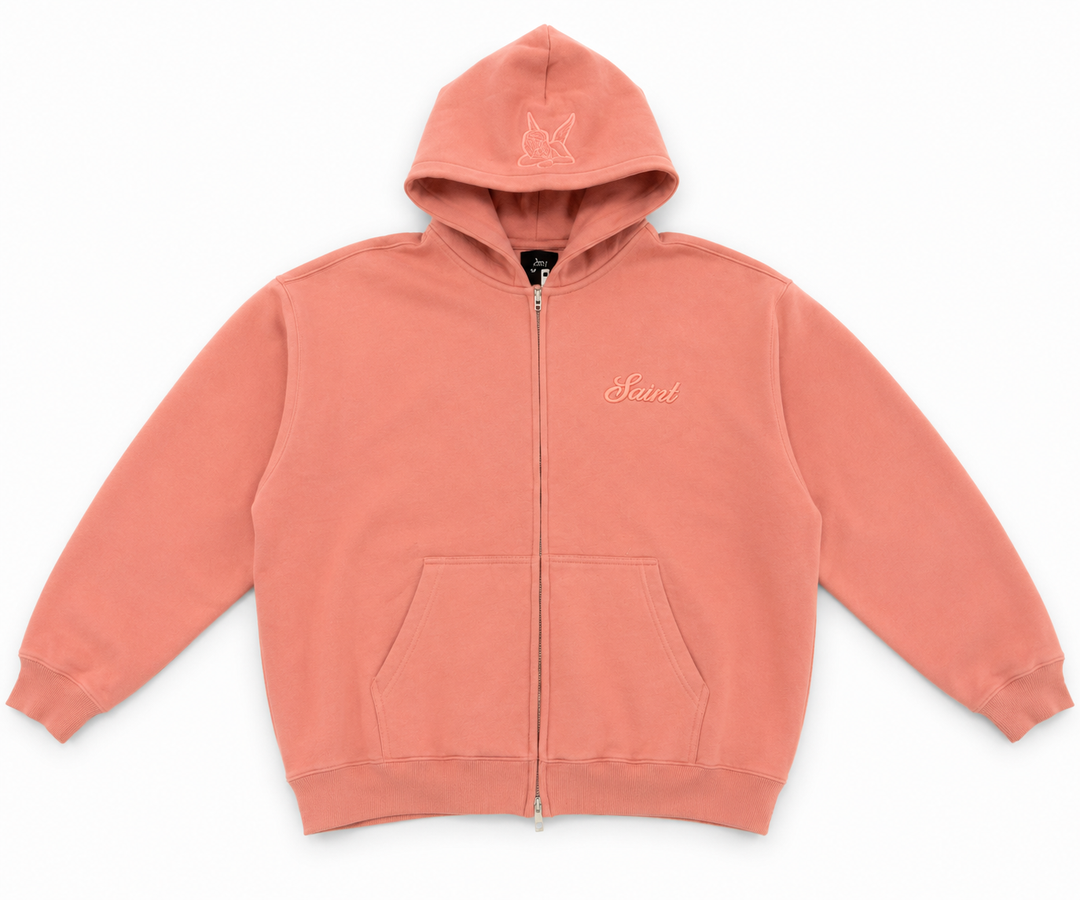 Saint Heavyweight Brushed Zip-Up Salmon