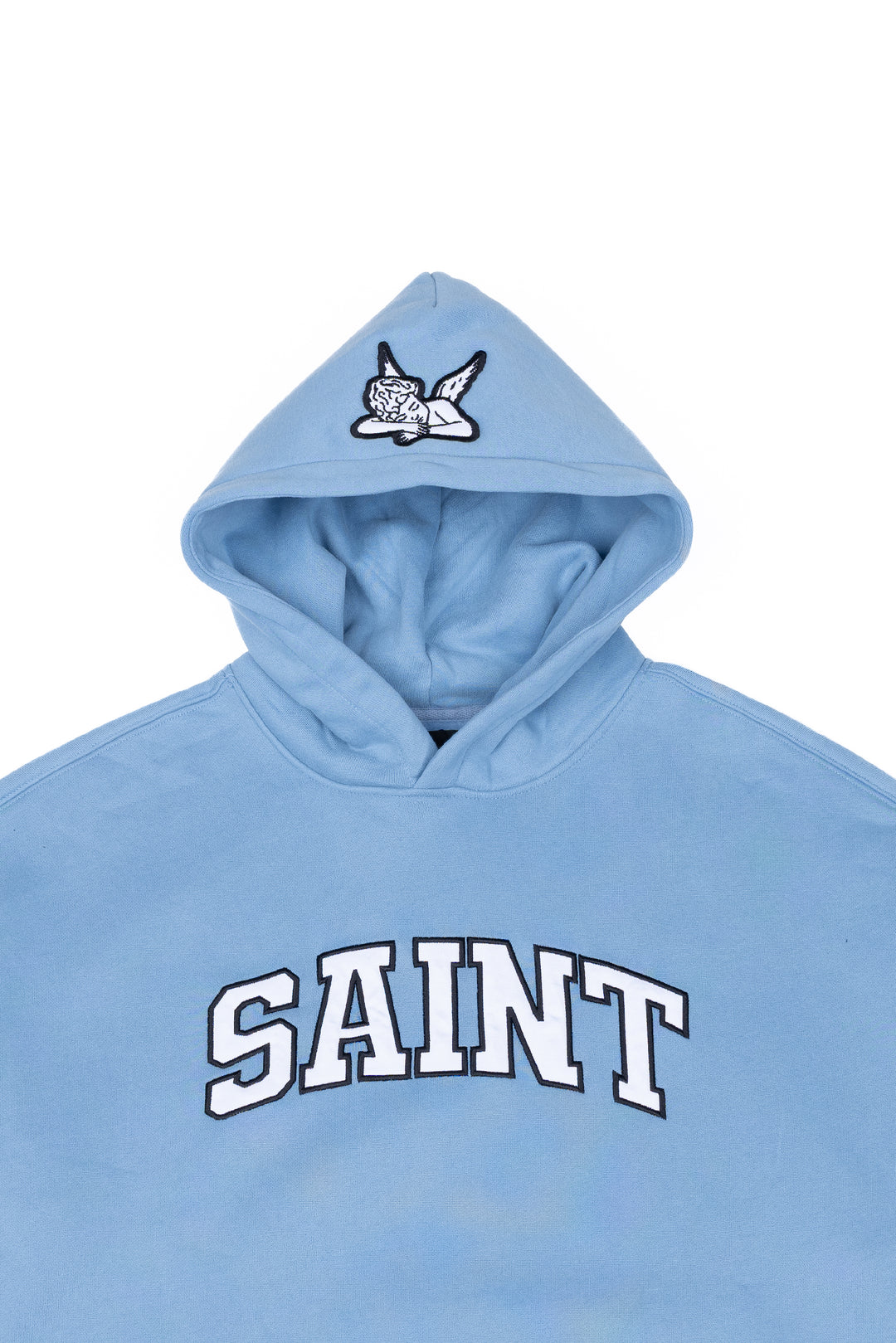 Heavyweight Brushed Black Patch University Blue Hoodie