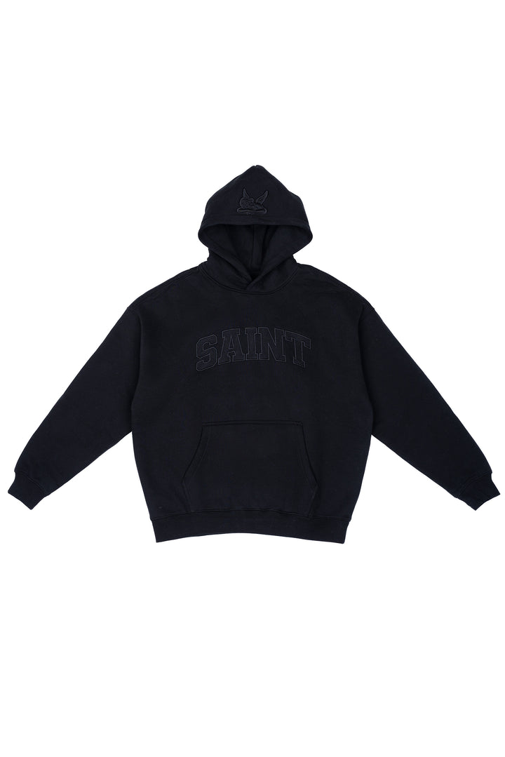 Heavyweight Brushed Black Patch Black Hoodie