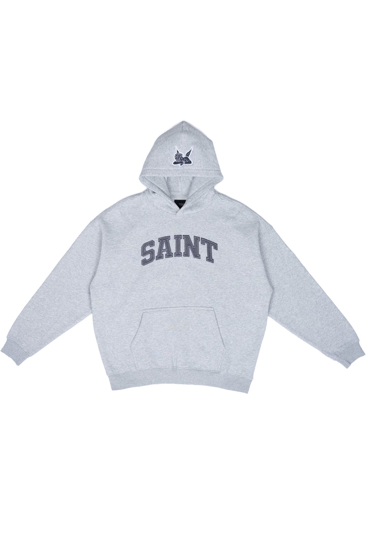 Heavyweight Brushed Gray Patch Athletic Gray Hoodie