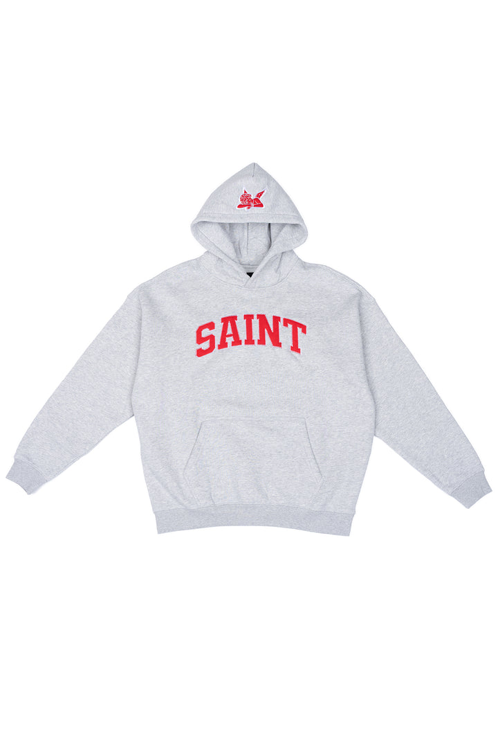 Heavyweight Brushed Red Patch Athletic Gray Hoodie