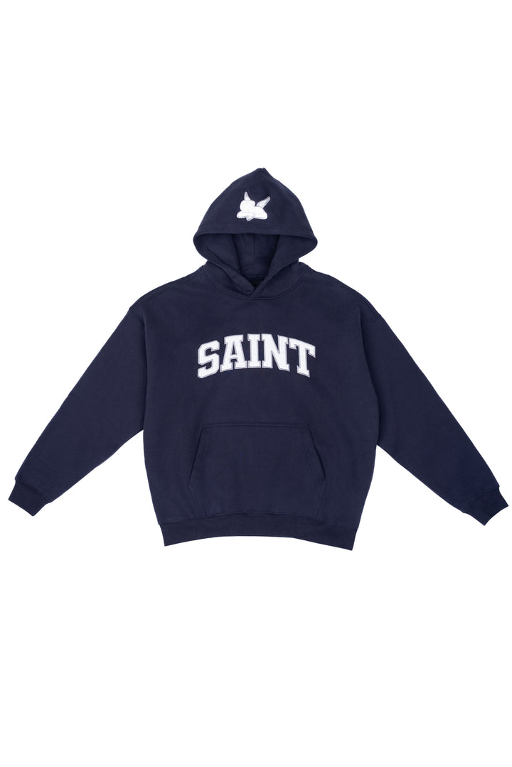 Heavyweight Brushed White Patch Navy Hoodie