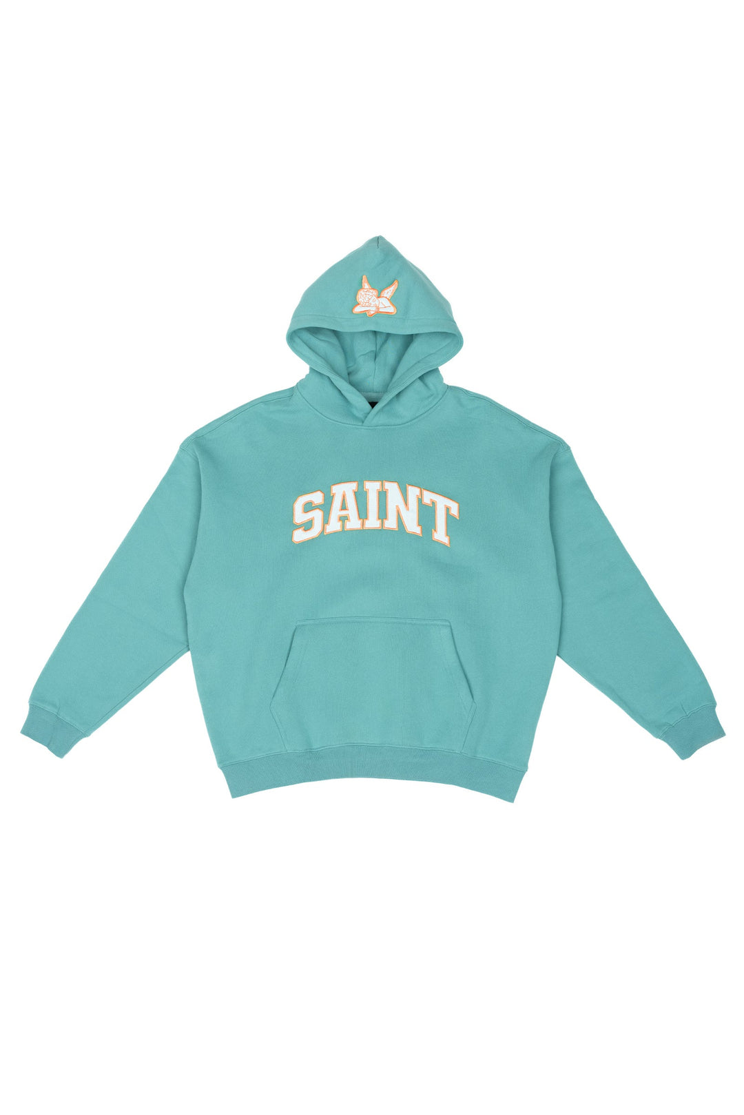 Saint Heavyweight Brushed Orange Patch Teal Hoodie