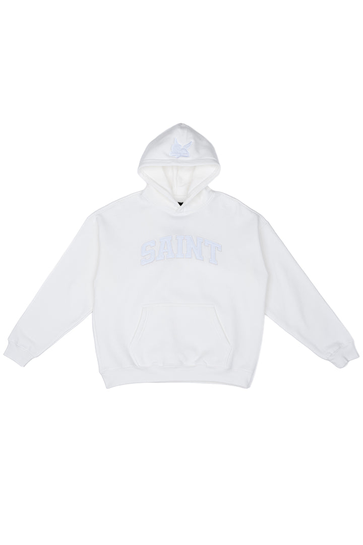 Heavyweight Brushed White Patch White Hoodie