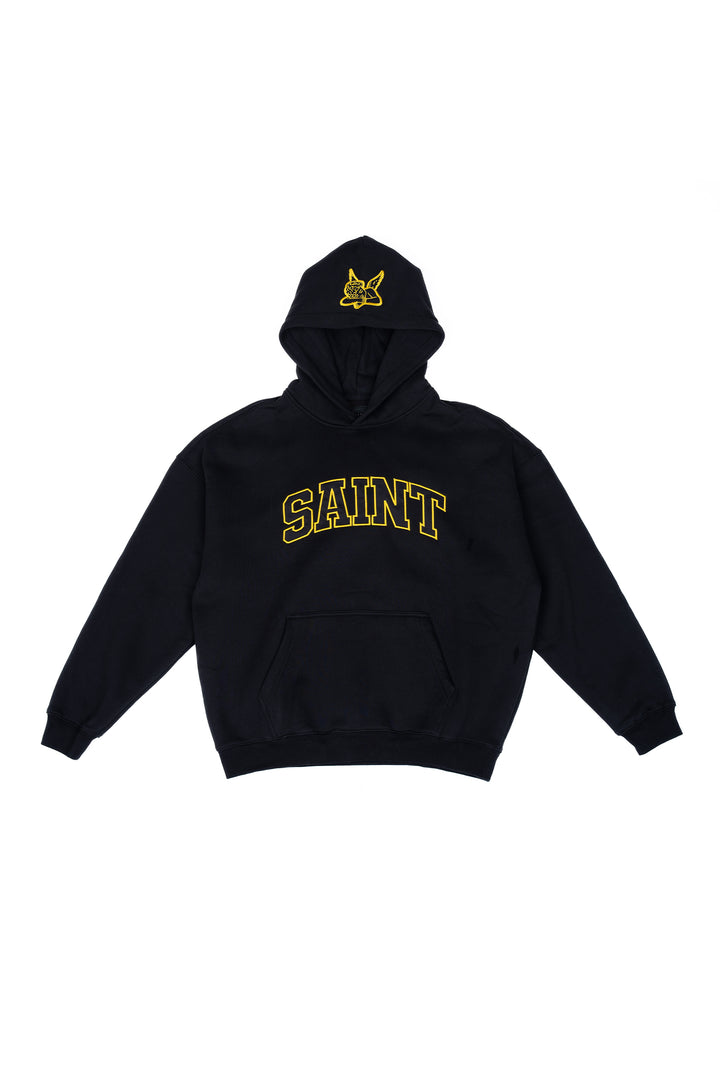 Heavyweight Brushed Yellow Patch Black Hoodie
