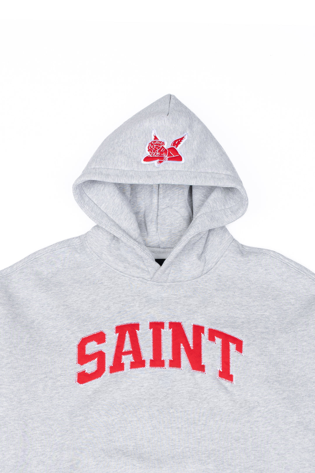Heavyweight Brushed Red Patch Athletic Gray Hoodie