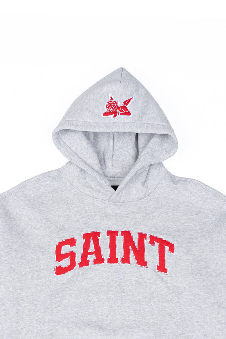 Heavyweight Brushed Red Patch Athletic Gray Hoodie