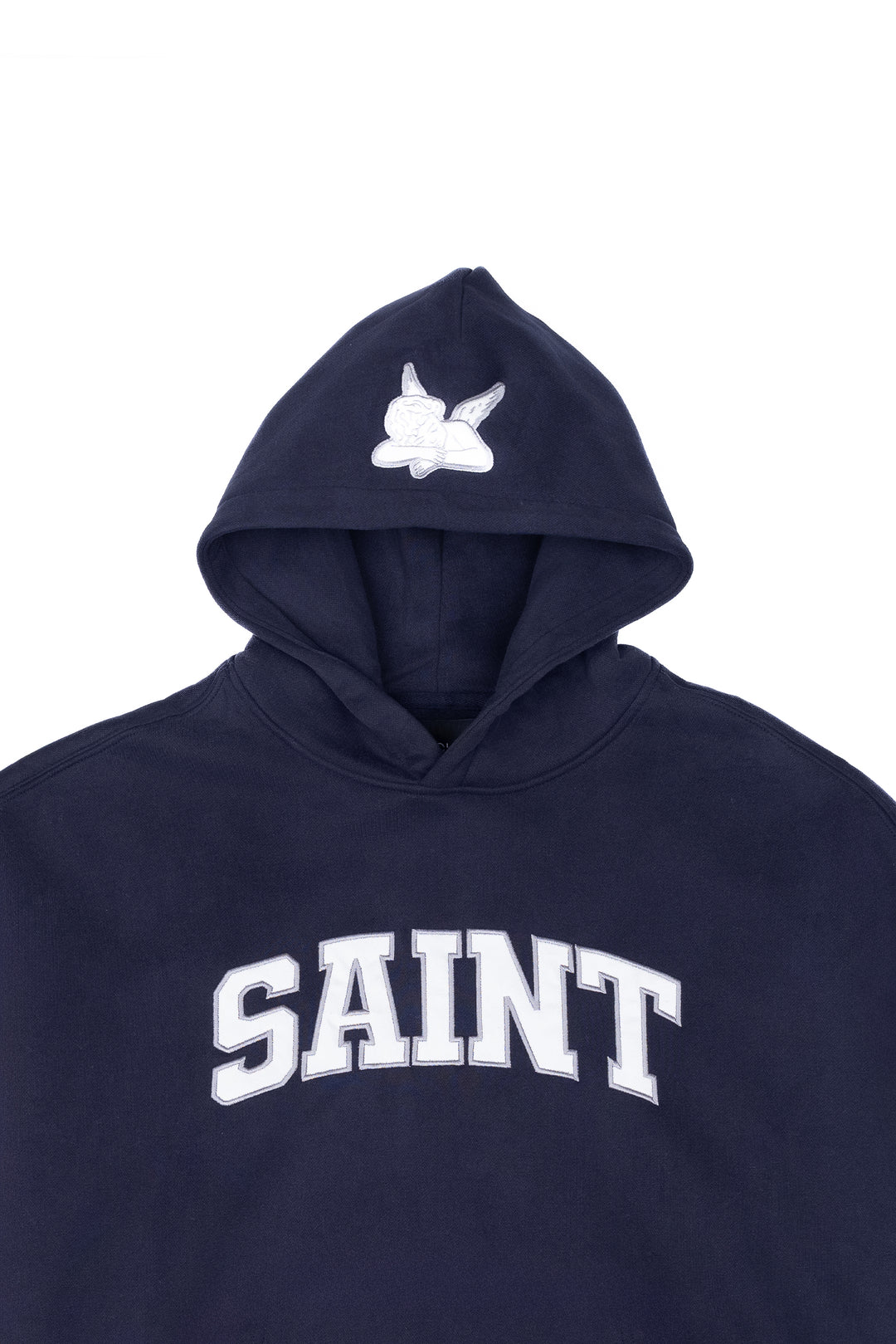 Heavyweight Brushed White Patch Navy Hoodie