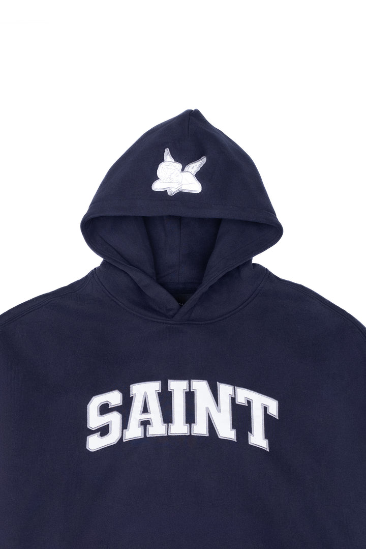 Heavyweight Brushed White Patch Navy Hoodie