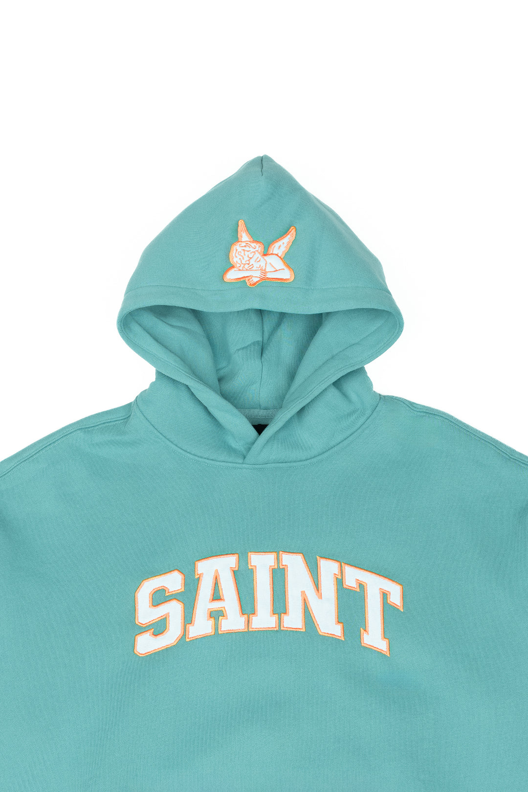 Heavyweight Brushed Orange Patch Teal Hoodie