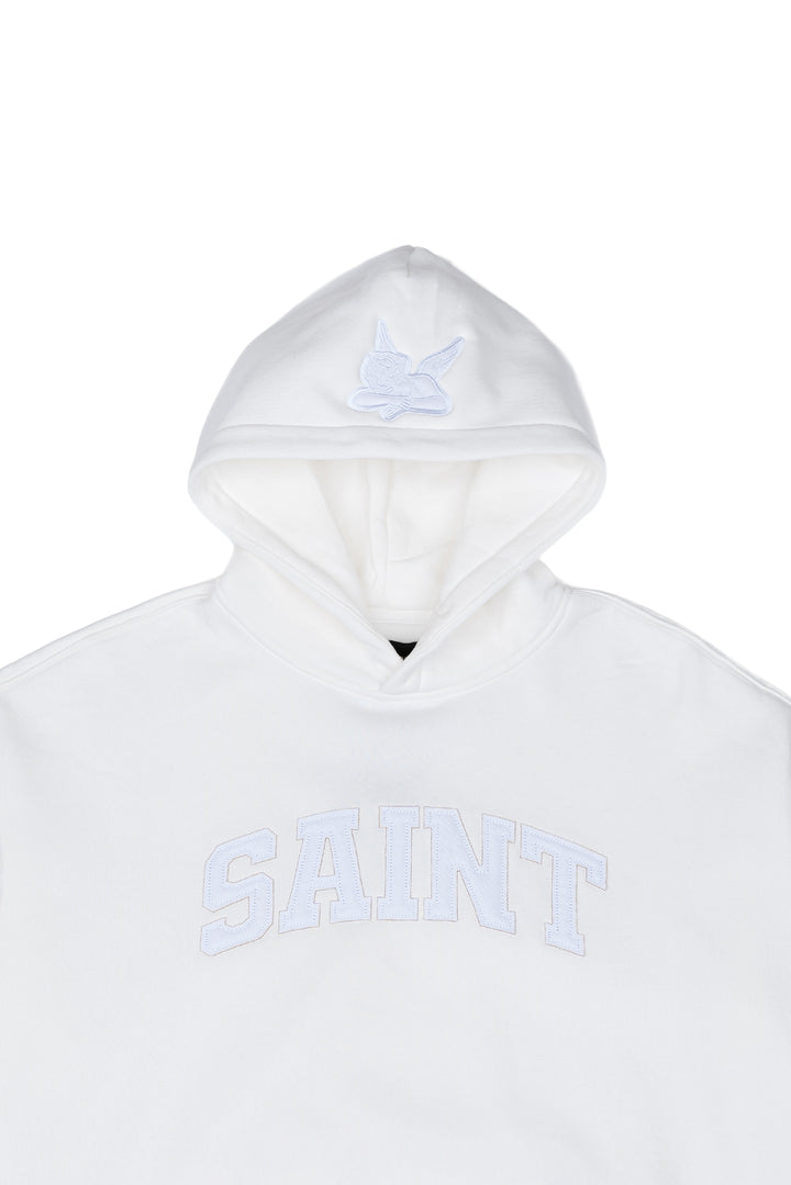 Heavyweight Brushed White Patch White Hoodie