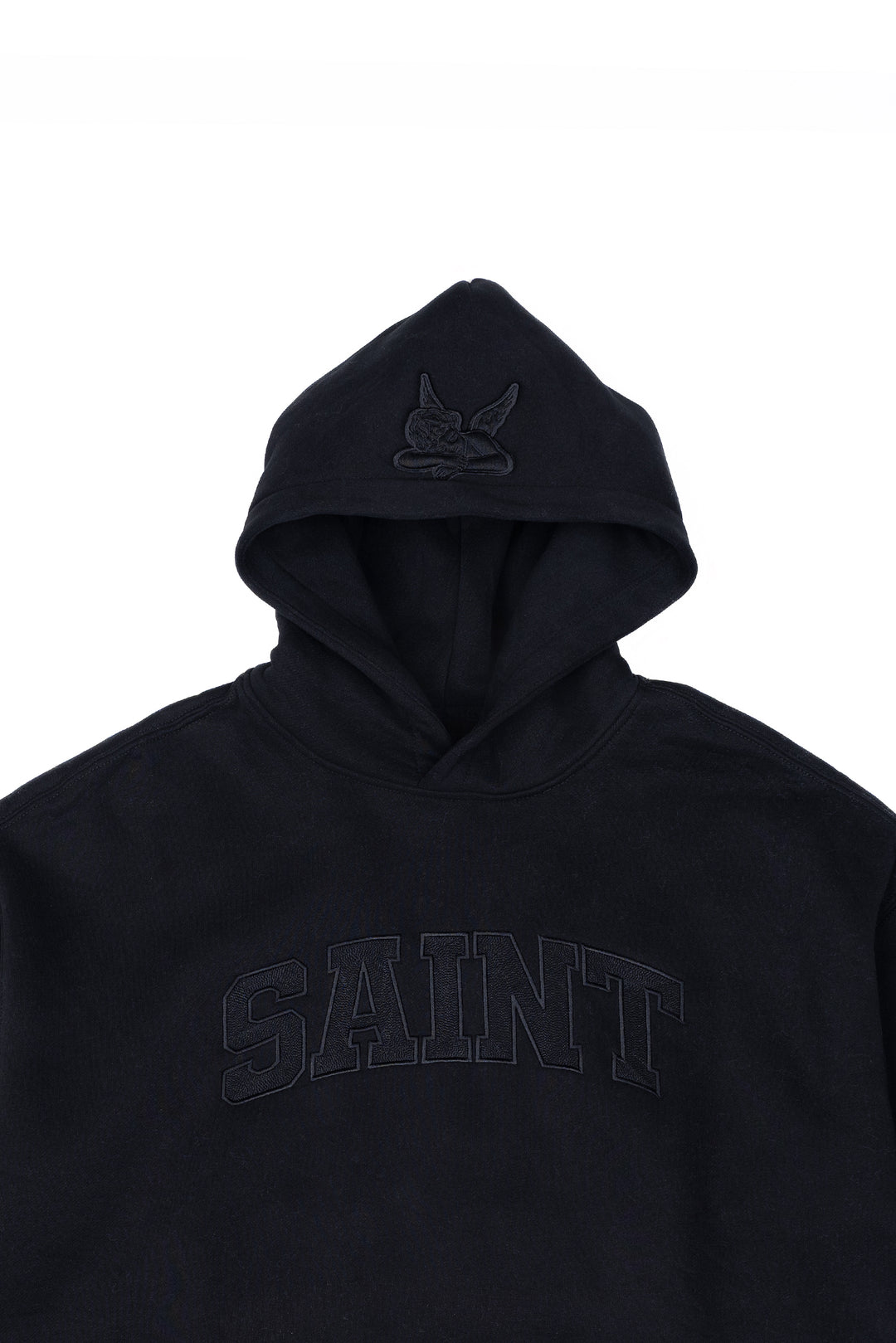Heavyweight Brushed Black Patch Black Hoodie