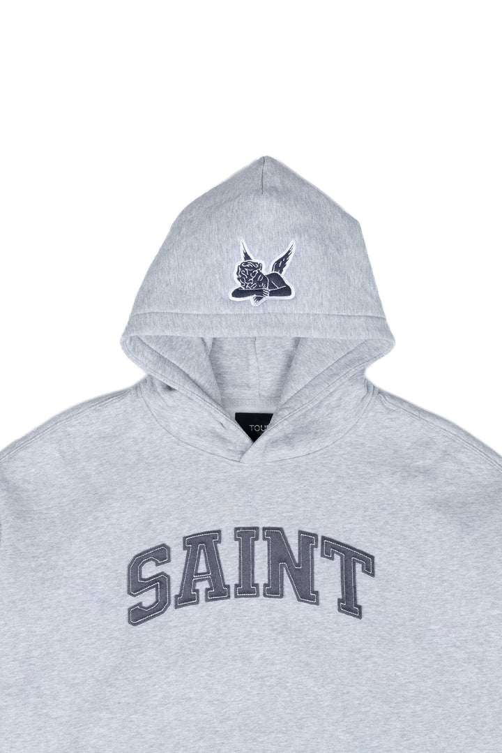 Heavyweight Brushed Gray Patch Athletic Gray Hoodie