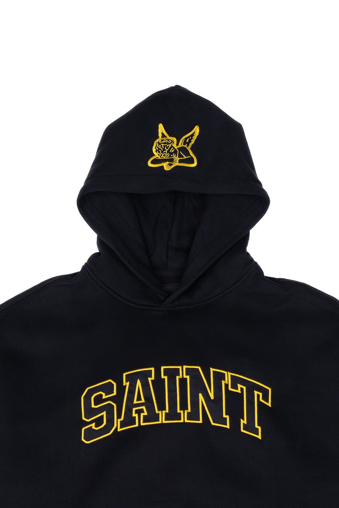 Heavyweight Brushed Yellow Patch Black Hoodie