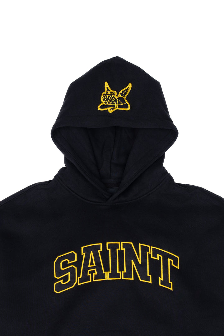 Heavyweight Brushed Yellow Patch Black Hoodie