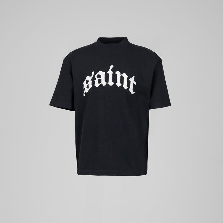 Saint Heavyweight Script White Embroidery Black Tee