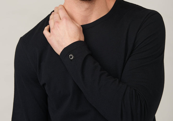 Jayden Brushed Jet Black Long Sleeve Scoop T